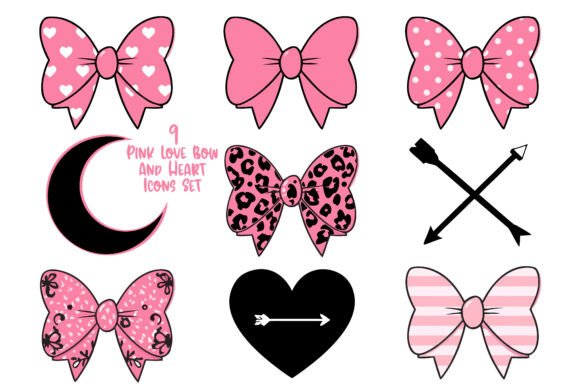 Download 9 Pink Love Bow and Heart Icons Set - Bow Collection