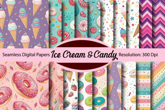 Download Ice Cream &amp; Candy Seamless Digital Paper - Seamless digital Collection