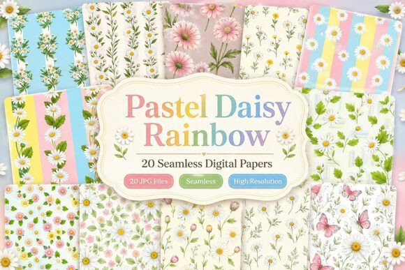 Download Pastel Daisy Rainbow Seamless Bundle - Bow Collection