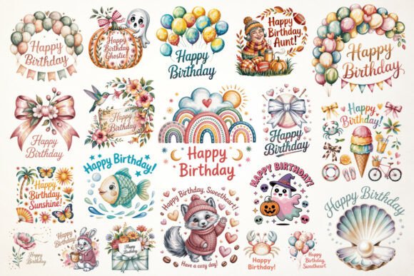 Download Happy Birthday Designs Bundle - 25 PNG - Happy Collection