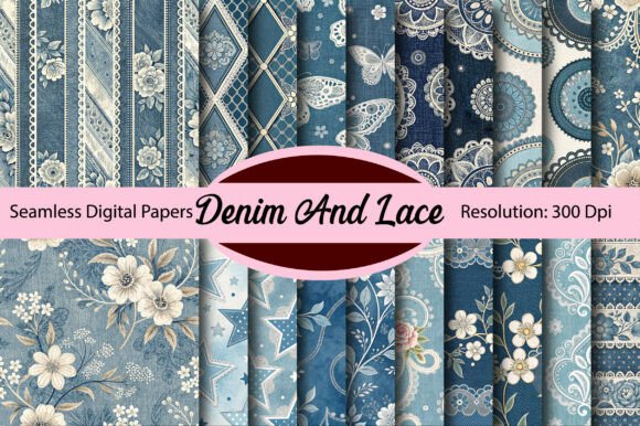 Download Denim and Lace Seamless Digital Paper - Seamless digital Collection