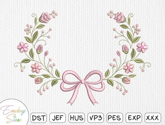 Download Floral Wreath Bow Embroidery Design - Bow Collection