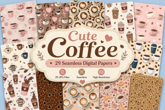 Download Cute Coffee Seamless Digital Set - Seamless digital Collection