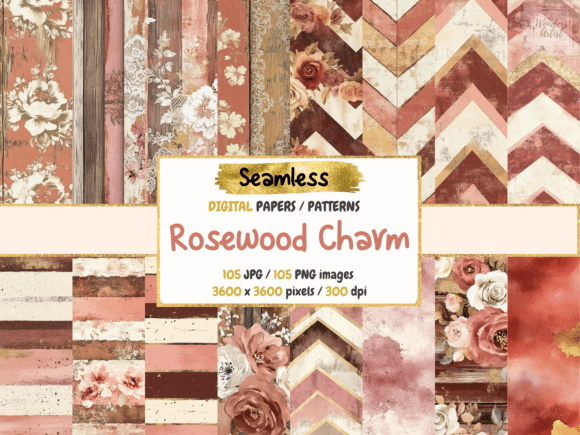 Download Rosewood Charm Seamless Digital Papers - Seamless digital Collection