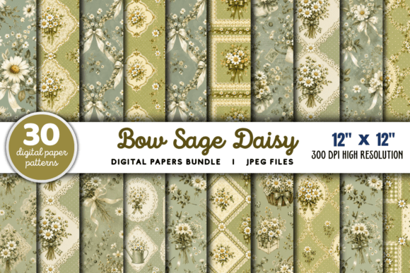 Download Bow Sage Daisy Floral Patterns Bundle - Bow Collection