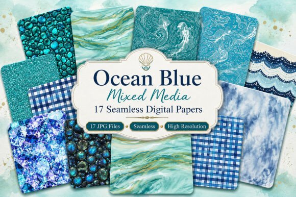 Download Ocean Blue Mixed Media Seamless Digital - Seamless digital Collection